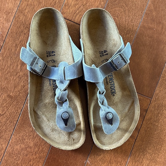 New w/o Box Birkenstock Gizeh Braided Iron Oiled Leather Regular size 41 - Picture 1 of 7